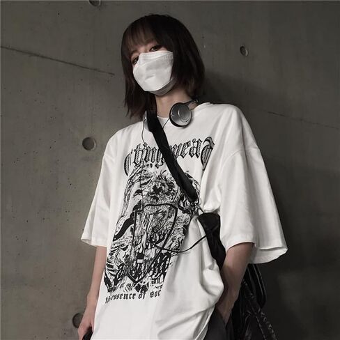 Men Women Y2K Goth Shirt Emo Alt Cross Graphic Tee Grunge Dark Academia T-Shirt Oversized Baggy Tops Clothes in Saudi Arabia