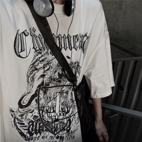 Men Women Y2K Goth Shirt Emo Alt Cross Graphic Tee Grunge Dark Academia T-Shirt Oversized Baggy Tops Clothes in Saudi Arabia