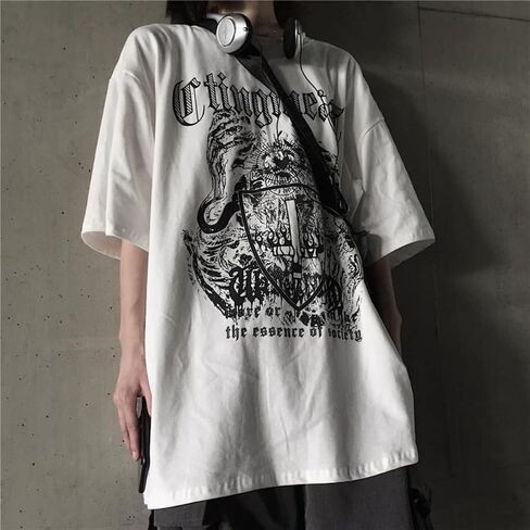 Men Women Y2K Goth Shirt Emo Alt Cross Graphic Tee Grunge Dark Academia T-Shirt Oversized Baggy Tops Clothes in Saudi Arabia