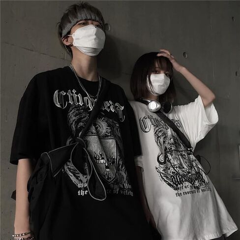 Men Women Y2K Goth Shirt Emo Alt Cross Graphic Tee Grunge Dark Academia T-Shirt Oversized Baggy Tops Clothes in Saudi Arabia