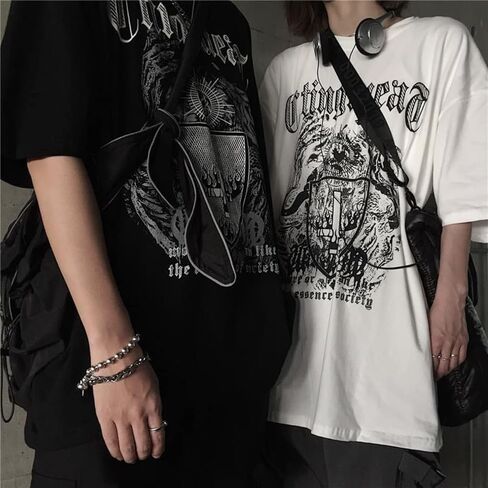Men Women Y2K Goth Shirt Emo Alt Cross Graphic Tee Grunge Dark Academia T-Shirt Oversized Baggy Tops Clothes in Saudi Arabia