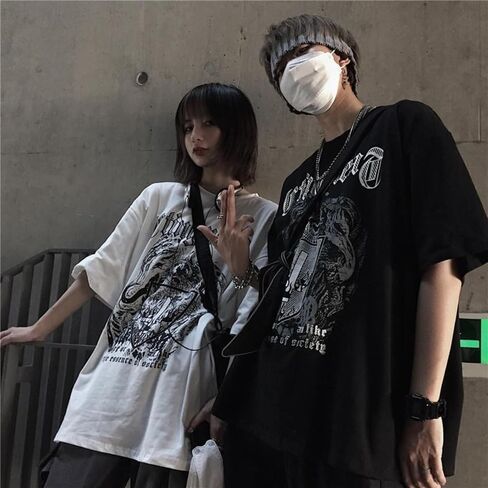 Men Women Y2K Goth Shirt Emo Alt Cross Graphic Tee Grunge Dark Academia T-Shirt Oversized Baggy Tops Clothes in Saudi Arabia