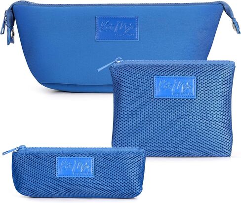 Kat Myhr Neoprene Washable Travel Makeup & Cosmetic Bag Set, 2 Air Mesh Pouches,100% Neoprene Toiletry Bag, Large Water Resistant Travel Bag for Toiletries, Makeup Cosmetic Travel Bag (Turquoise) in Kuwait