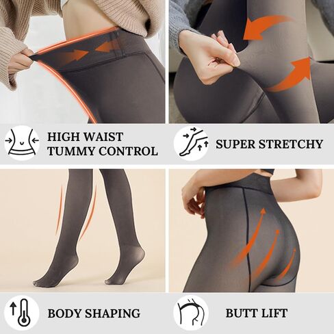 Fleece Lined Tights Women Warm Pantyhose Fake Translucent Thick Thermal Skin Sheer Leggings for Winter in Kuwait