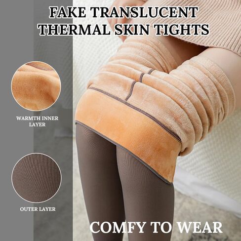 Fleece Lined Tights Women Warm Pantyhose Fake Translucent Thick Thermal Skin Sheer Leggings for Winter in Kuwait