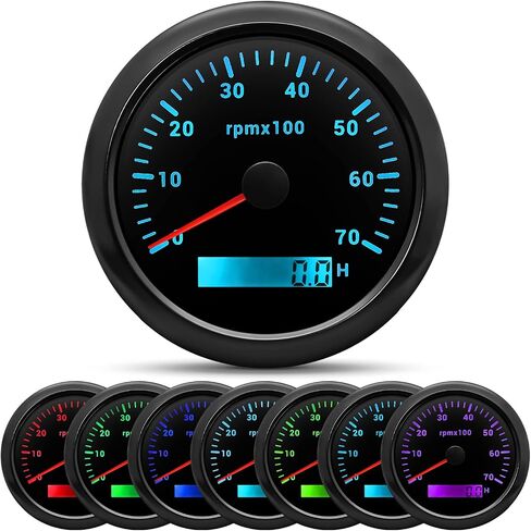 ARTILAURA Tachometer 85mm 3-3/8" Boat Tachometer Marine RPM Gauge 7 Color 7000 RPM Waterproof for Car Auto Marine Truck 9-32V (Black) in Saudi Arabia