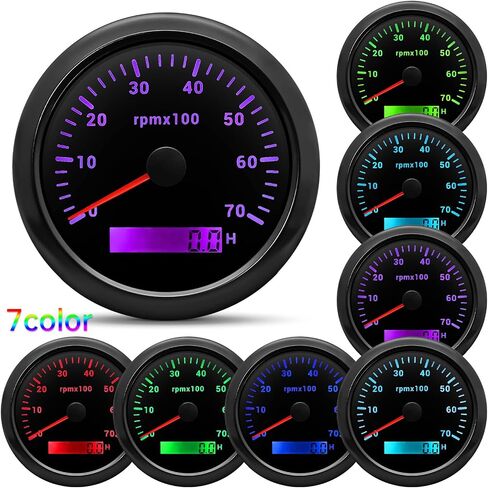 ARTILAURA Tachometer 85mm 3-3/8" Boat Tachometer Marine RPM Gauge 7 Color 7000 RPM Waterproof for Car Auto Marine Truck 9-32V (Black) in Saudi Arabia