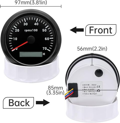 ARTILAURA Tachometer 85mm 3-3/8" Boat Tachometer Marine RPM Gauge 7 Color 7000 RPM Waterproof for Car Auto Marine Truck 9-32V (Black) in Saudi Arabia