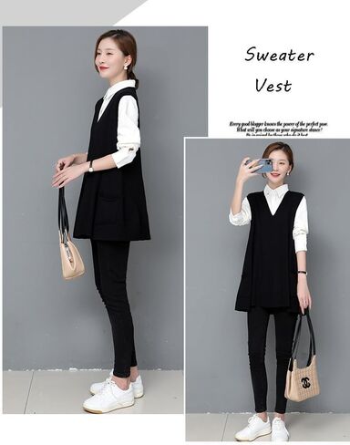 Women's Oversized Sweater Vest Fall V Neck Sleeveless Pullover Sweater Loose Knitted Tunic Tops with Pockets in Kuwait