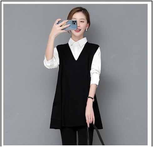 Women's Oversized Sweater Vest Fall V Neck Sleeveless Pullover Sweater Loose Knitted Tunic Tops with Pockets in Kuwait