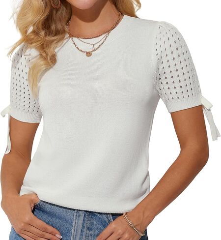GRACE KARIN 2025 Women's Lightweight Hollow Out Puff Short Sleeve Pullover Sweater Top in Saudi Arabia