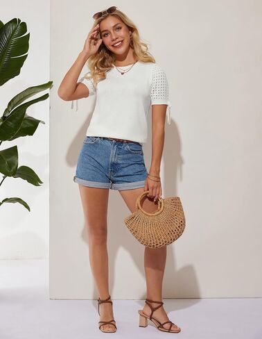 GRACE KARIN 2025 Women's Lightweight Hollow Out Puff Short Sleeve Pullover Sweater Top in Saudi Arabia