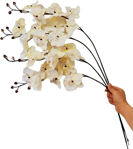 Artificial Orchid Stems Set of 4 ,30" Dancing Orchid,UV Resistant No Fade False Phalaenopsis,Silk Plants Picks Orchid for Christmas Flower Arrangements Wreaths,Wedding Table Centerpiece (White) in Kuwait