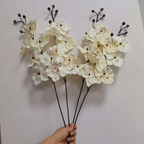 Artificial Orchid Stems Set of 4 ,30" Dancing Orchid,UV Resistant No Fade False Phalaenopsis,Silk Plants Picks Orchid for Christmas Flower Arrangements Wreaths,Wedding Table Centerpiece (White) in Kuwait