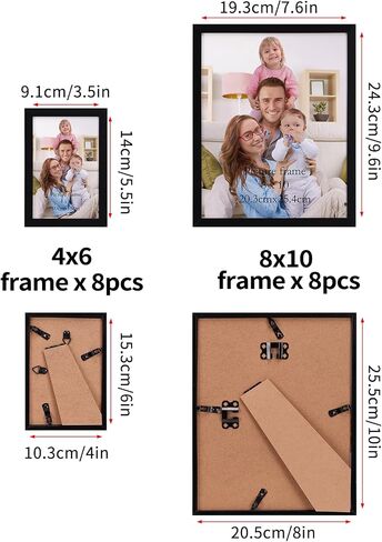 Giftgarden Black Picture Frames 16 Pack for Two Sizes Photos, 8pcs 5x7 and 8pcs 4x6, Multi Gallery Wall Frame Collage or Tabletop Display in Saudi Arabia