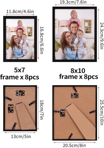 Giftgarden Black Picture Frames 16 Pack for Two Sizes Photos, 8pcs 5x7 and 8pcs 4x6, Multi Gallery Wall Frame Collage or Tabletop Display in Saudi Arabia