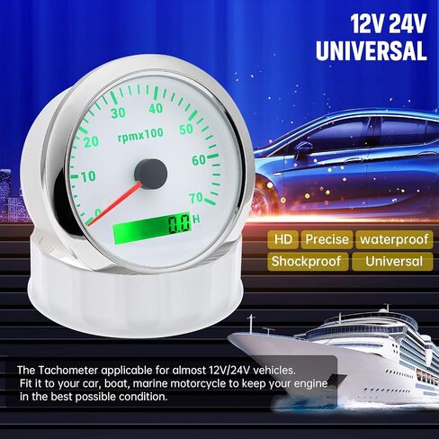 ARTILAURA Tachometer 85mm 3-3/8" Boat Tachometer Marine RPM Gauge 7 Color 7000 RPM Waterproof for Car Auto Marine Truck 9-32V (Black) in Saudi Arabia