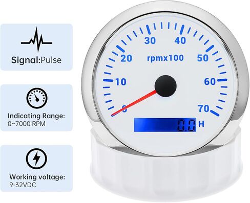ARTILAURA Tachometer 85mm 3-3/8" Boat Tachometer Marine RPM Gauge 7 Color 7000 RPM Waterproof for Car Auto Marine Truck 9-32V (Black) in Saudi Arabia