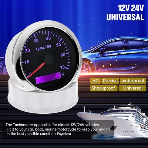 ARTILAURA Tachometer 85mm 3-3/8" Boat Tachometer Marine RPM Gauge 7 Color 7000 RPM Waterproof for Car Auto Marine Truck 9-32V (Black) in Saudi Arabia