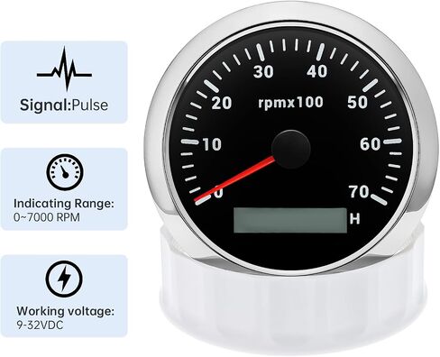 ARTILAURA Tachometer 85mm 3-3/8" Boat Tachometer Marine RPM Gauge 7 Color 7000 RPM Waterproof for Car Auto Marine Truck 9-32V (Black) in Saudi Arabia
