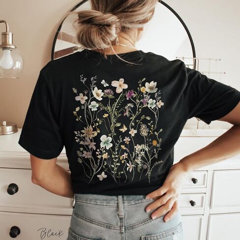 Boho Floral Graphic Tees Vintage Flower T Shirt for Women Oversized Wildflowers Cottagecore Shirts Garden Lover Tops in Saudi Arabia