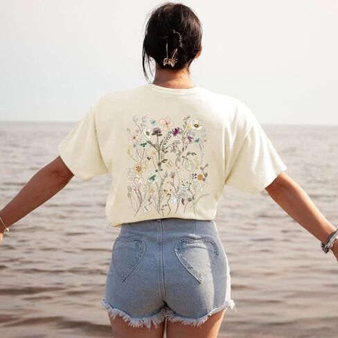 Boho Floral Graphic Tees Vintage Flower T Shirt for Women Oversized Wildflowers Cottagecore Shirts Garden Lover Tops in Saudi Arabia