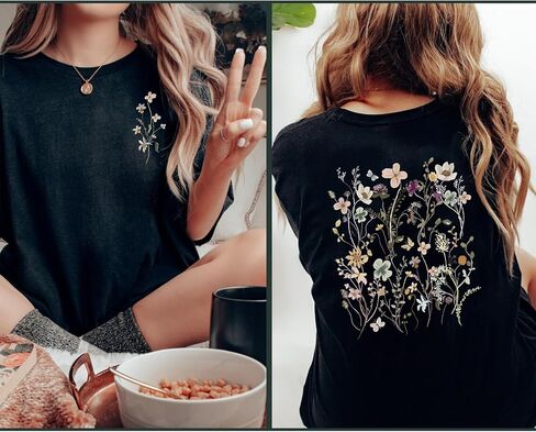 Boho Floral Graphic Tees Vintage Flower T Shirt for Women Oversized Wildflowers Cottagecore Shirts Garden Lover Tops in Saudi Arabia