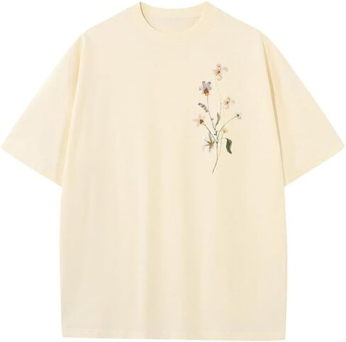 Boho Floral Graphic Tees Vintage Flower T Shirt for Women Oversized Wildflowers Cottagecore Shirts Garden Lover Tops in Saudi Arabia