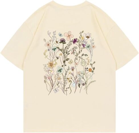 Boho Floral Graphic Tees Vintage Flower T Shirt for Women Oversized Wildflowers Cottagecore Shirts Garden Lover Tops in Saudi Arabia