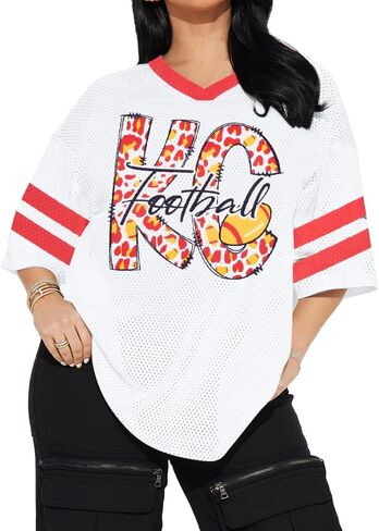 Oversized Football Shirt Women Game Day V-Neck Shirts Football Team Tshirt Jersey Raglan Sleeve Tee Tops in Saudi Arabia