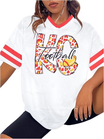 Oversized Football Shirt Women Game Day V-Neck Shirts Football Team Tshirt Jersey Raglan Sleeve Tee Tops in Saudi Arabia