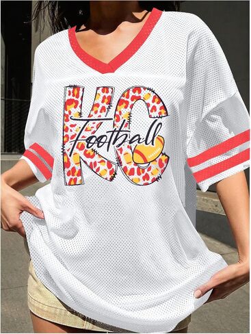 Oversized Football Shirt Women Game Day V-Neck Shirts Football Team Tshirt Jersey Raglan Sleeve Tee Tops in Saudi Arabia