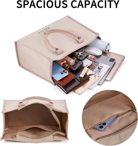 HKCLUF Canvas Tote Bag for Women with Pocket Hobo Handbag Purse Satchel Shoulder Bags in Saudi Arabia