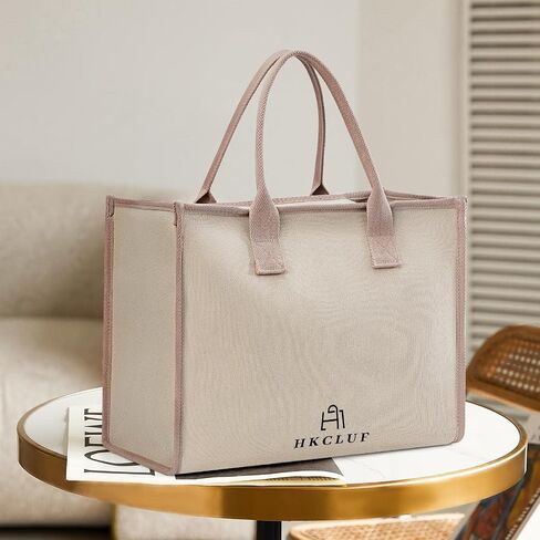 HKCLUF Canvas Tote Bag for Women with Pocket Hobo Handbag Purse Satchel Shoulder Bags in Saudi Arabia