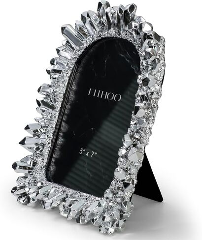 5x7 Picture Frame Crystal Cluster Arc Vintage Photo Frame with High Definition Glass Antique Display Holder for Tabletop Wall Hanging (Silver) in Saudi Arabia