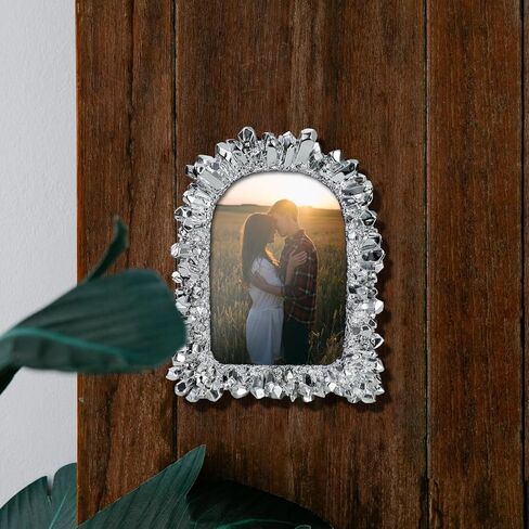 5x7 Picture Frame Crystal Cluster Arc Vintage Photo Frame with High Definition Glass Antique Display Holder for Tabletop Wall Hanging (Silver) in Saudi Arabia