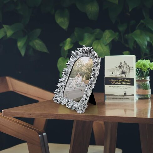 5x7 Picture Frame Crystal Cluster Arc Vintage Photo Frame with High Definition Glass Antique Display Holder for Tabletop Wall Hanging (Silver) in Saudi Arabia