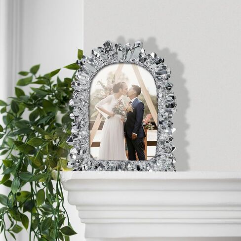 5x7 Picture Frame Crystal Cluster Arc Vintage Photo Frame with High Definition Glass Antique Display Holder for Tabletop Wall Hanging (Silver) in Saudi Arabia