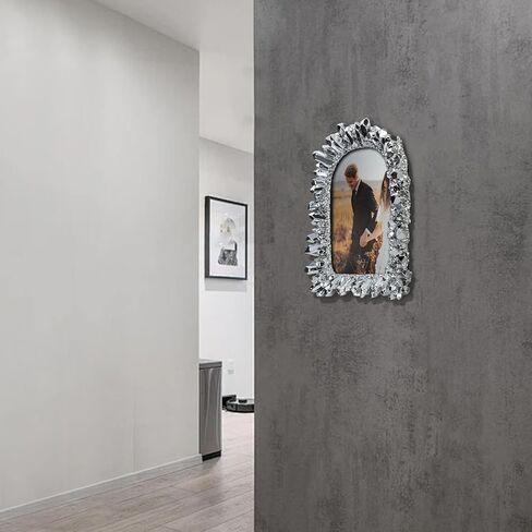 5x7 Picture Frame Crystal Cluster Arc Vintage Photo Frame with High Definition Glass Antique Display Holder for Tabletop Wall Hanging (Silver) in Saudi Arabia