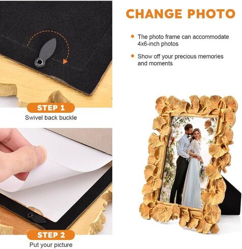 إطار صورة ذهبي، إطار صورة عتيق، إطار صورة ذهبي عتيق على شكل أوراق الجنكة مع حامل، إطار صورة عتيق مزخرف أمامي من الزجاج للمنزل والمكتب والمسكن والبار والفندق in Kuwait