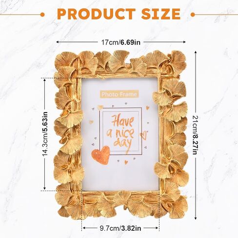 إطار صورة ذهبي، إطار صورة عتيق، إطار صورة ذهبي عتيق على شكل أوراق الجنكة مع حامل، إطار صورة عتيق مزخرف أمامي من الزجاج للمنزل والمكتب والمسكن والبار والفندق in Kuwait