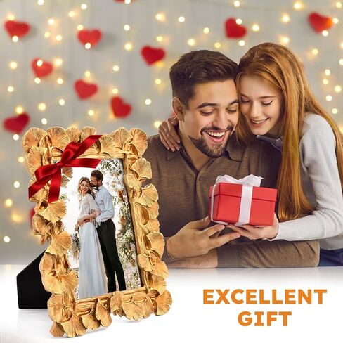 Gold Picture Frame,Vintage Picture Frame,Ginkgo Leaf Vintage Golden Photo Frame with Stand,Glass Front Ornate Antique Picture Frame for Home,Office,Dorm,Bar,Hotel in Saudi Arabia