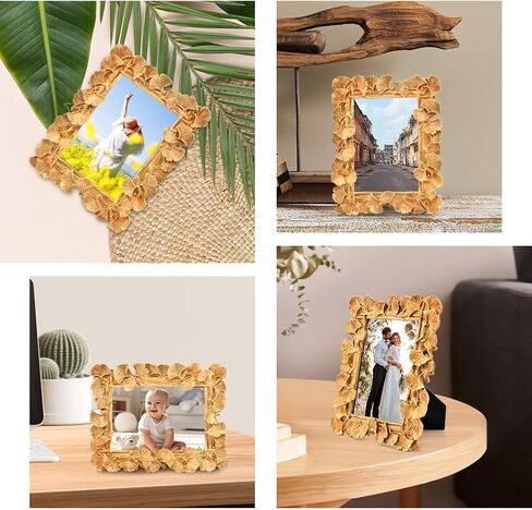 Gold Picture Frame,Vintage Picture Frame,Ginkgo Leaf Vintage Golden Photo Frame with Stand,Glass Front Ornate Antique Picture Frame for Home,Office,Dorm,Bar,Hotel in Saudi Arabia