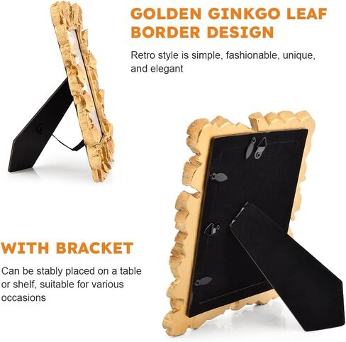 Gold Picture Frame,Vintage Picture Frame,Ginkgo Leaf Vintage Golden Photo Frame with Stand,Glass Front Ornate Antique Picture Frame for Home,Office,Dorm,Bar,Hotel in Saudi Arabia
