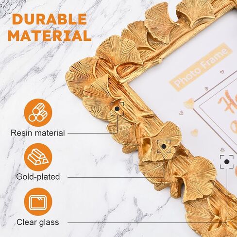 Gold Picture Frame,Vintage Picture Frame,Ginkgo Leaf Vintage Golden Photo Frame with Stand,Glass Front Ornate Antique Picture Frame for Home,Office,Dorm,Bar,Hotel in Saudi Arabia