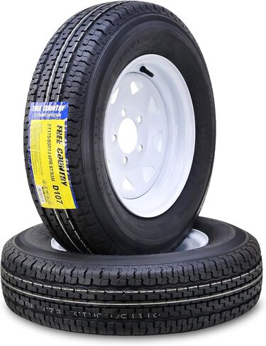 Free Country Trailer Tire Wheel Assembly ST215/75R14 8-Ply D 107M 5 Lug on 4.5" PCD White Spoke Wheel, SET 2 in Saudi Arabia