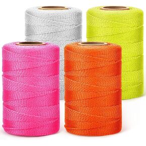 Amylove 4 Roll Mason Line String, Braided Nylon Twine Decoy Line Construction String Braided Masonry Line Masonry String Lines for Masonry Jobs DIY Projects Crafting (Fluorescent Multicolor,500 ft)