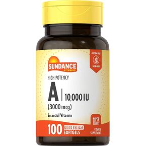 Sundance High Potency Vitamin A Softgels | 3000mcg | 100 Count | Essential Vitamin | Non-GMO and Gluten Free Supplement