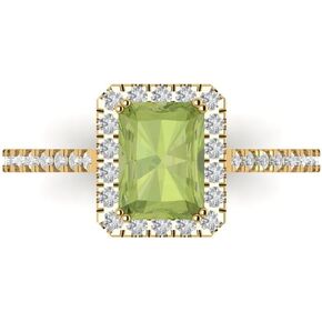 Clara Pucci 1.98ct Emerald Cut Solitaire accent Halo Natural Green Peridot Engagement Promise Anniversary Bridal Ring 14k Yellow Gold