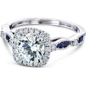 Kobelli Round Moissanite and Blue Sapphire Ring (HI/VS)